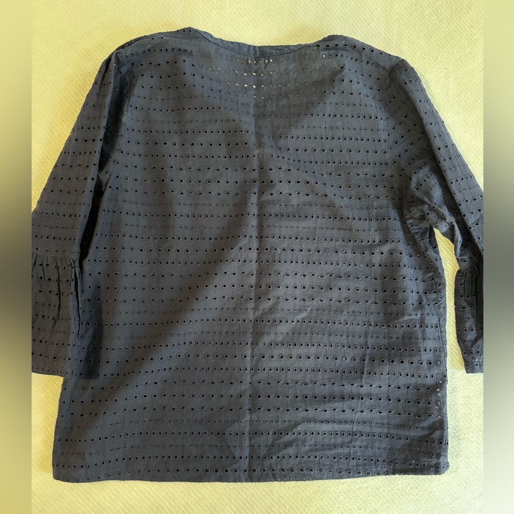 Navy Eyelet Top with Bell Sleeves - Picture 6 of 6